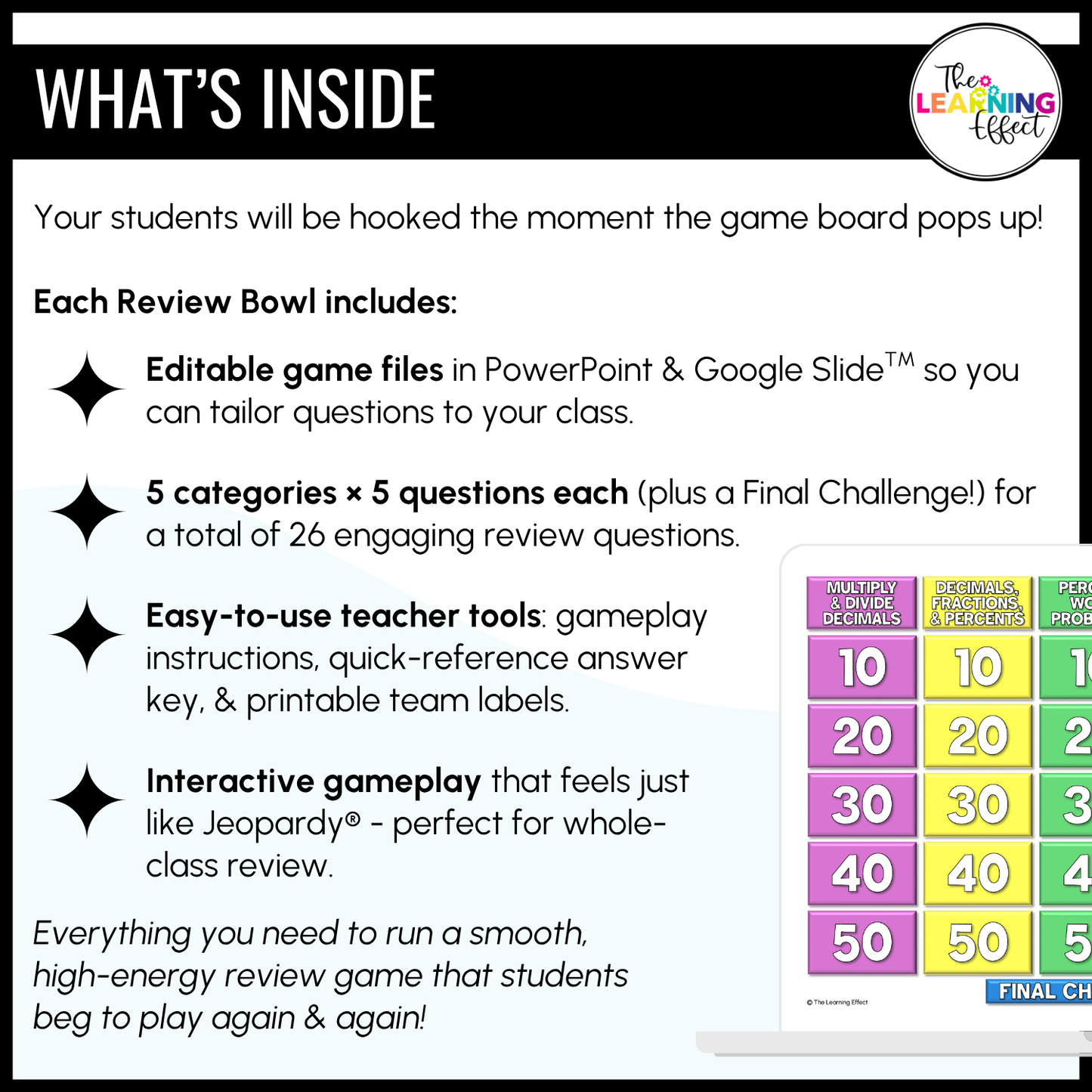 6th Grade Math Spiral Review #1 Game Show | End of Year Test Prep Activity