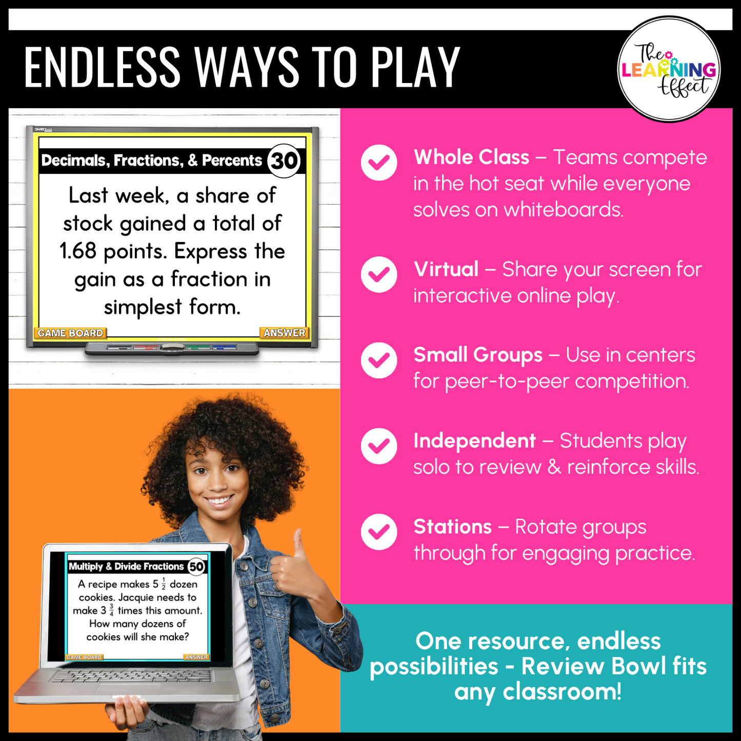 6th Grade Math Spiral Review #1 Game Show | End of Year Test Prep Activity