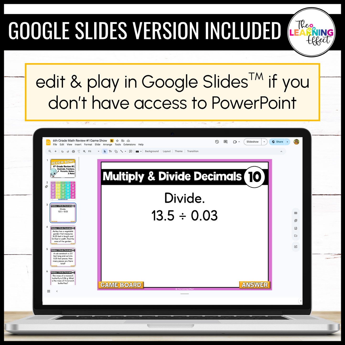 6th Grade Math Spiral Review #1 Game Show | End of Year Test Prep Activity