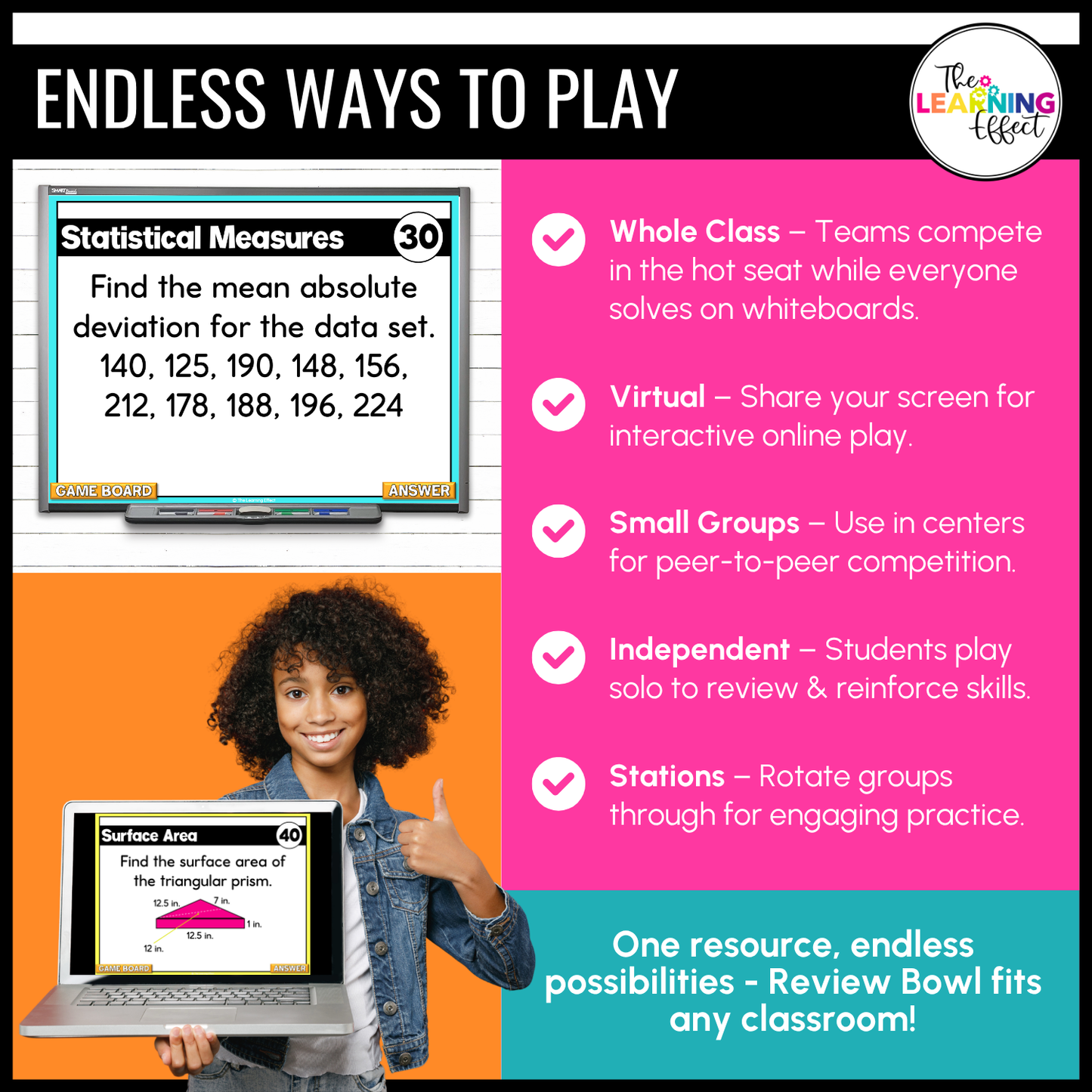 6th Grade Math Spiral Review #3 Game Show | End of Year Test Prep Activity