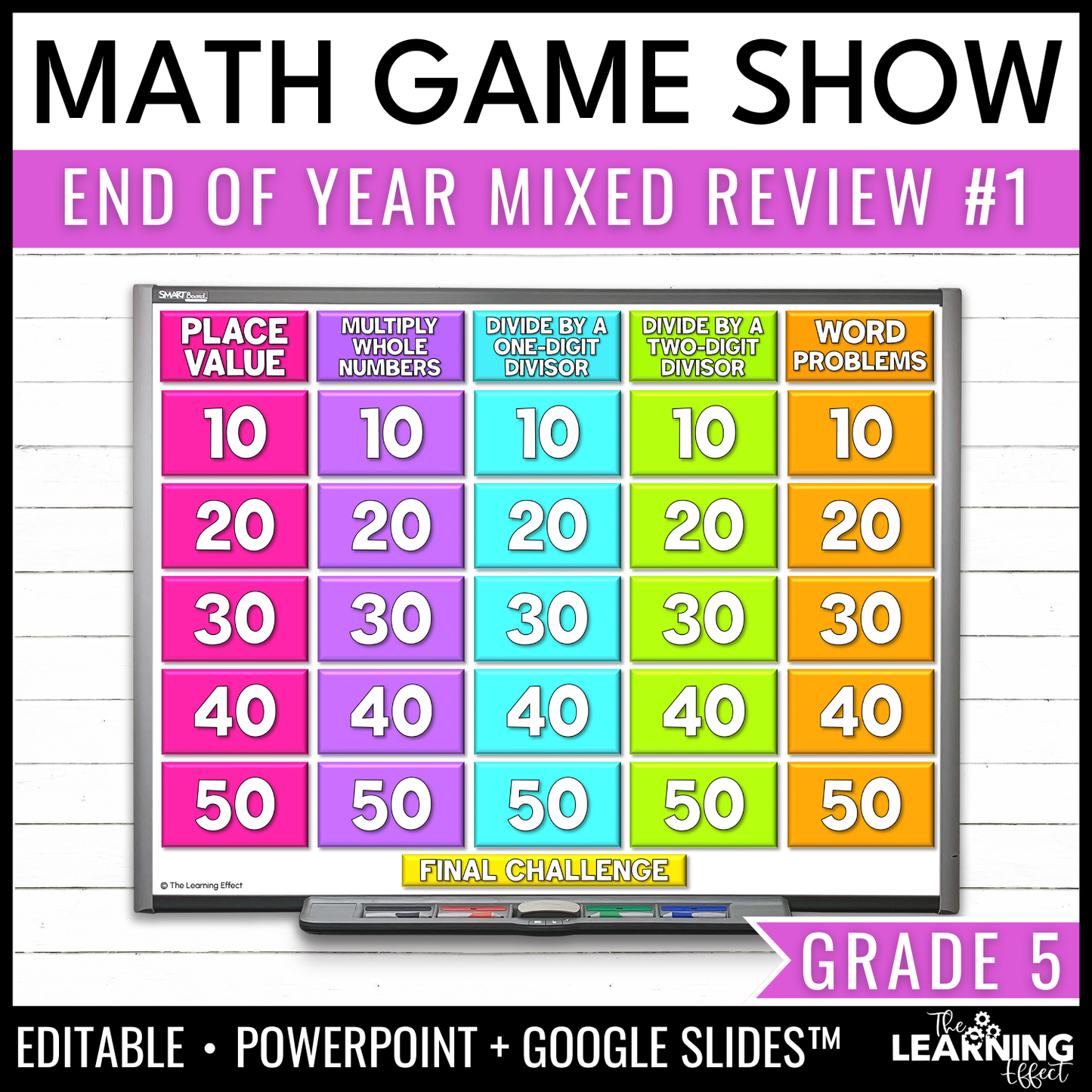 5th Grade Math Spiral Review #1 Game Show | End of Year Test Prep Activity