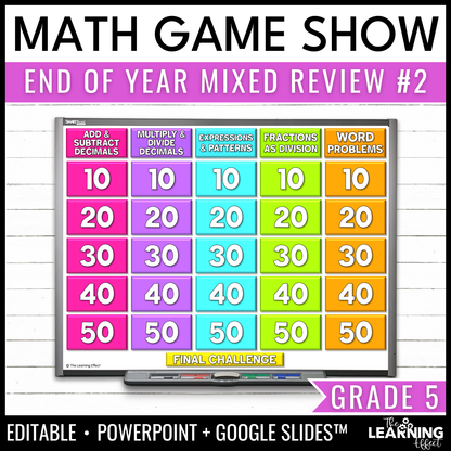 5th Grade Math Spiral Review #2 Game Show | End of Year Test Prep Activity