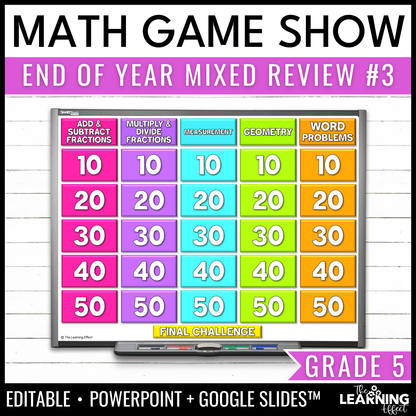 5th Grade Math Spiral Review #3 Game Show | End of Year Test Prep Activity