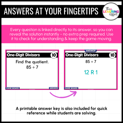 Divide by Whole Numbers Game Show | 5th Grade Math Division Test Prep Activity