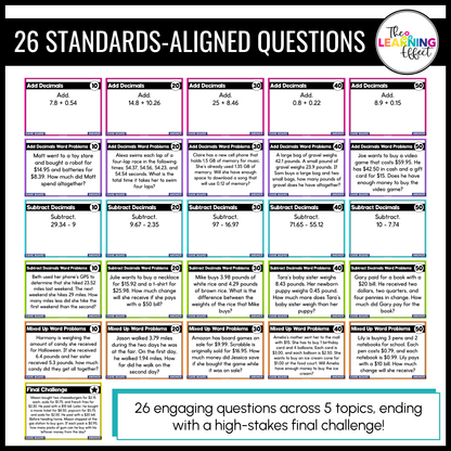 Adding and Subtracting Decimals Game Show | 5th Grade Math Test Prep Activity