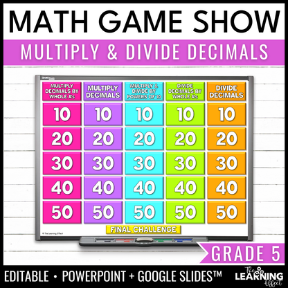 Multiplying and Dividing Decimals Game Show | 5th Grade Math Review Activity