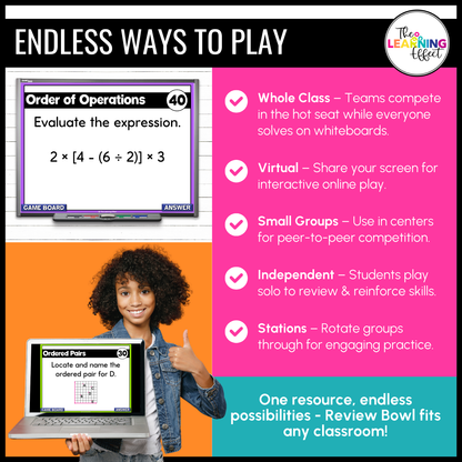 Expressions and Patterns Game Show | 5th Grade Math Review Test Prep Activity