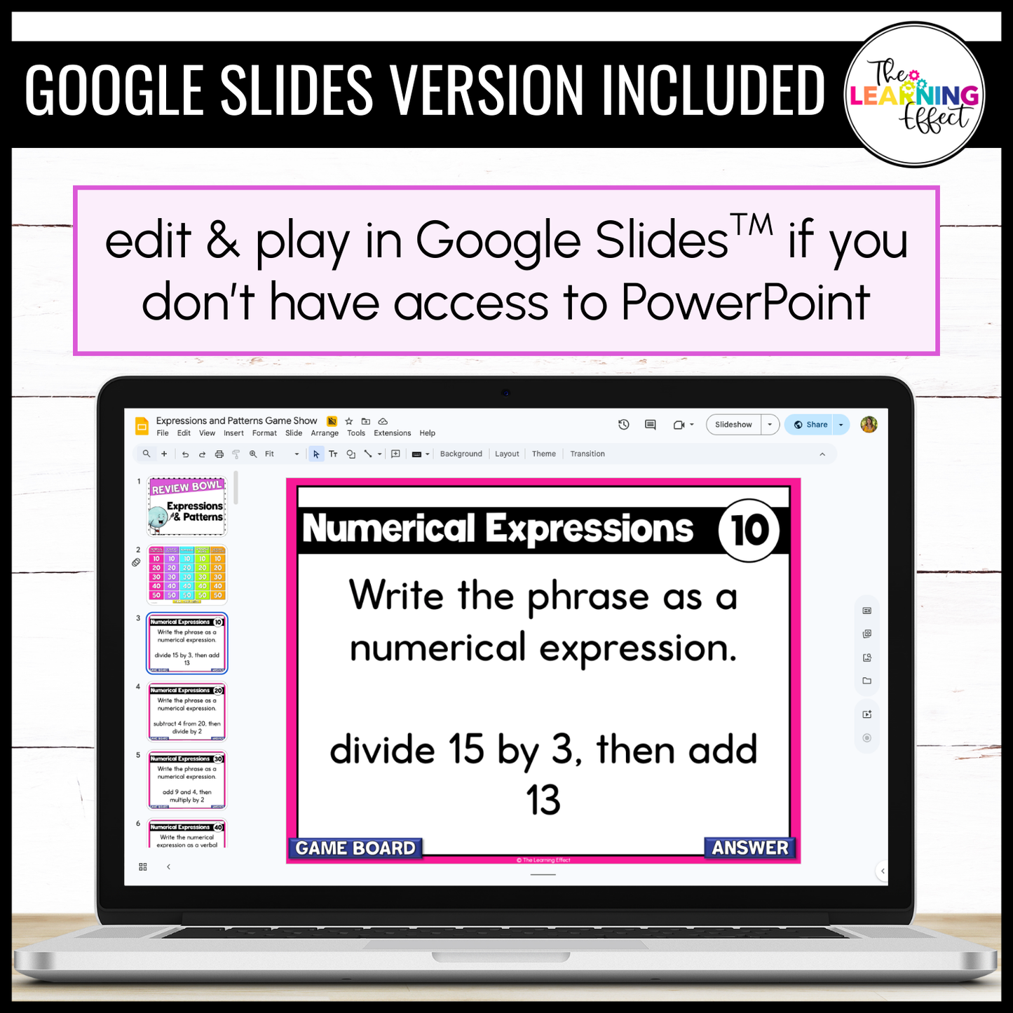 Expressions and Patterns Game Show | 5th Grade Math Review Test Prep Activity
