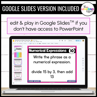 Expressions and Patterns Game Show | 5th Grade Math Review Test Prep Activity