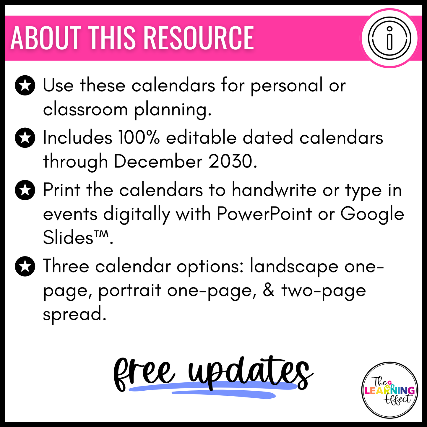 Editable Monthly Calendar Templates 2026 - 2030 | Print and Digital | Black and White