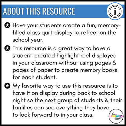 End of the Year Memory Quilt Reflection Activity | Bulletin Board Project