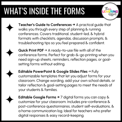 Parent-Teacher Conference Form Templates and Student-Led Digital Portfolio BUNDLE