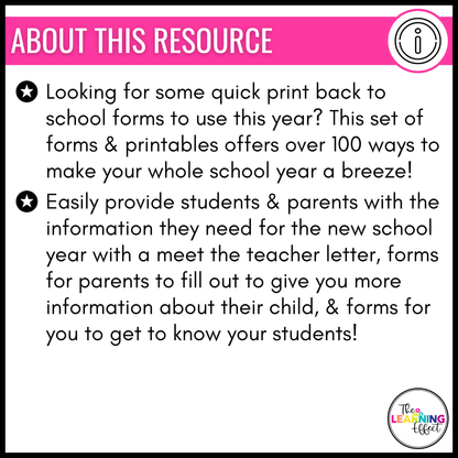 Back to School Forms | Editable Templates | Parent Information Packet
