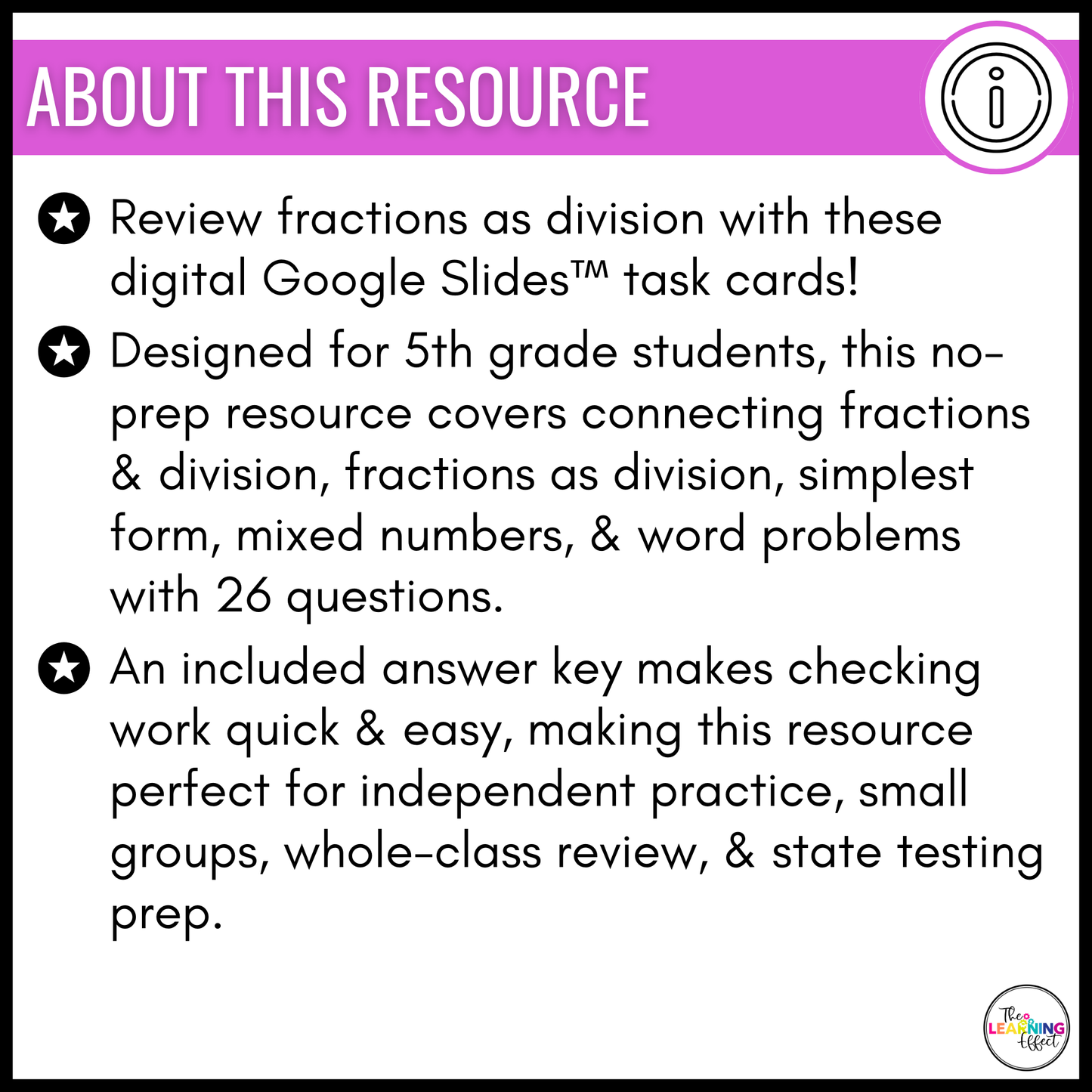 Fractions as Division Google Slides | 5th Grade Digital Task Cards Math Activity
