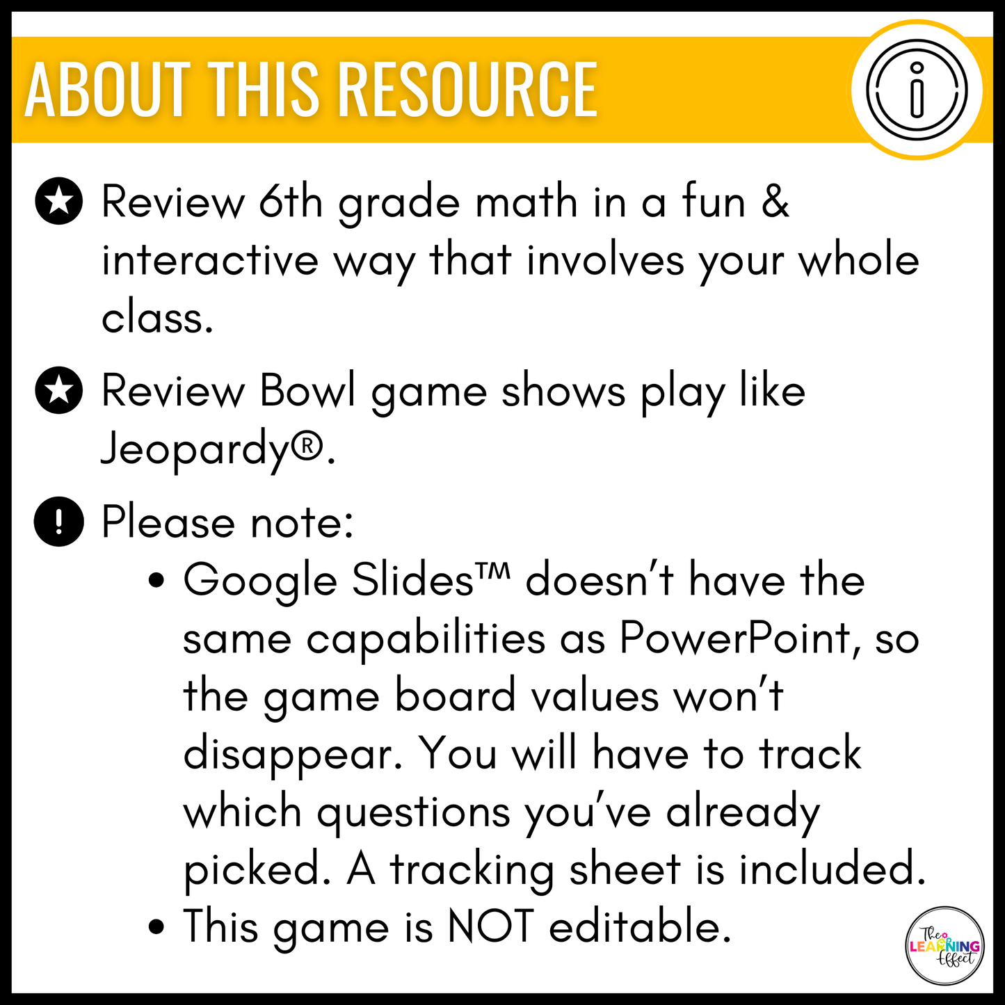 6th Grade Math Spiral Review #1 Game Show | End of Year Test Prep Activity