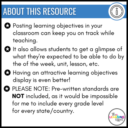 Learning Objectives Display | Editable Learning Targets for Bulletin Board