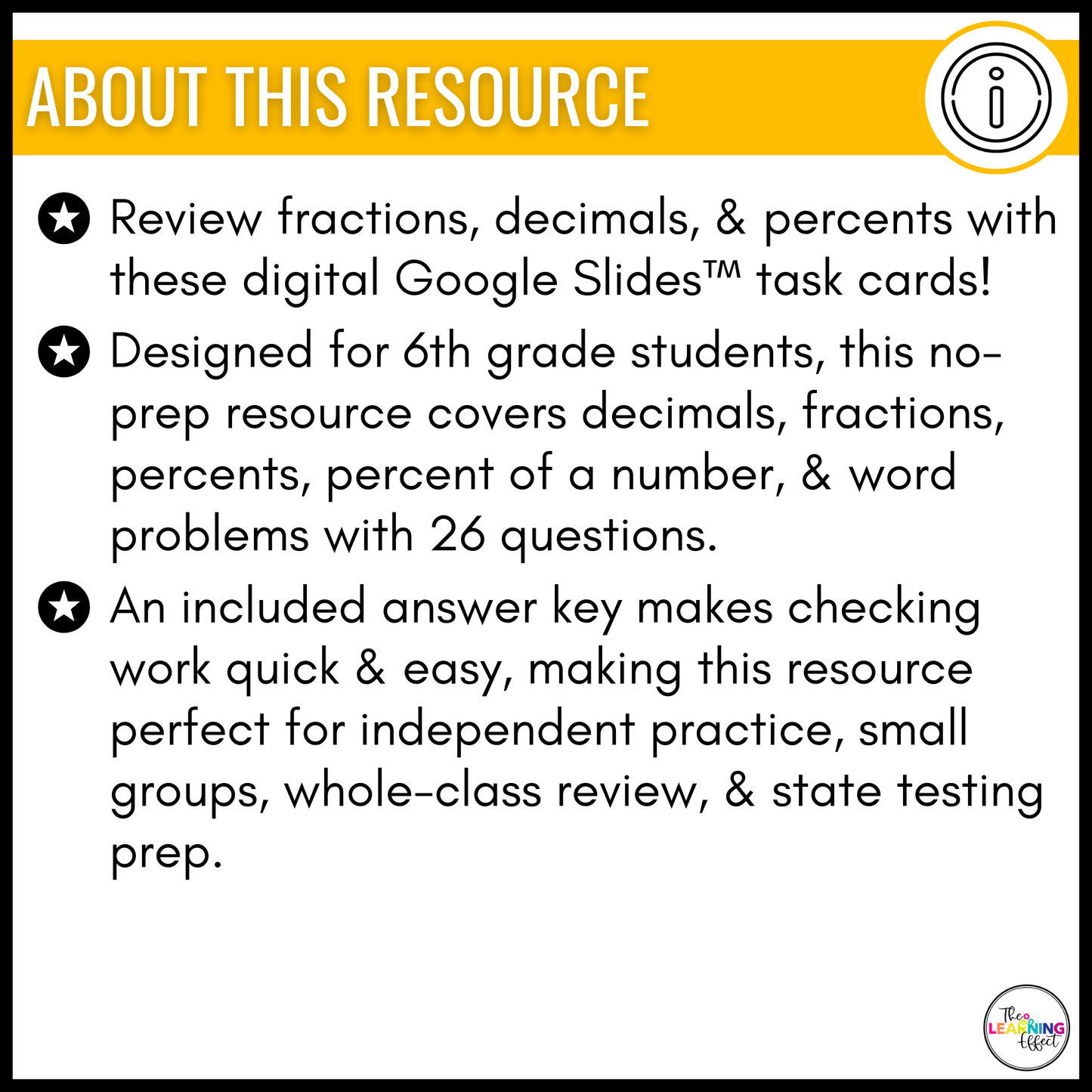 Fractions, Decimals, and Percents Google Slides | 6th Grade Digital Task Cards