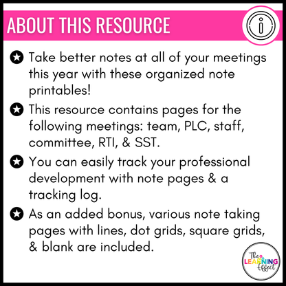 Teacher Meeting Notes | Professional Development Notes | PLC, Staff, Committee, RTI