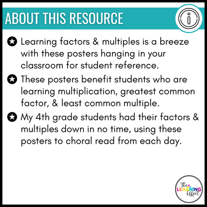 Factors and Multiples Anchor Charts | Multiplication Math Posters | Skip Counting