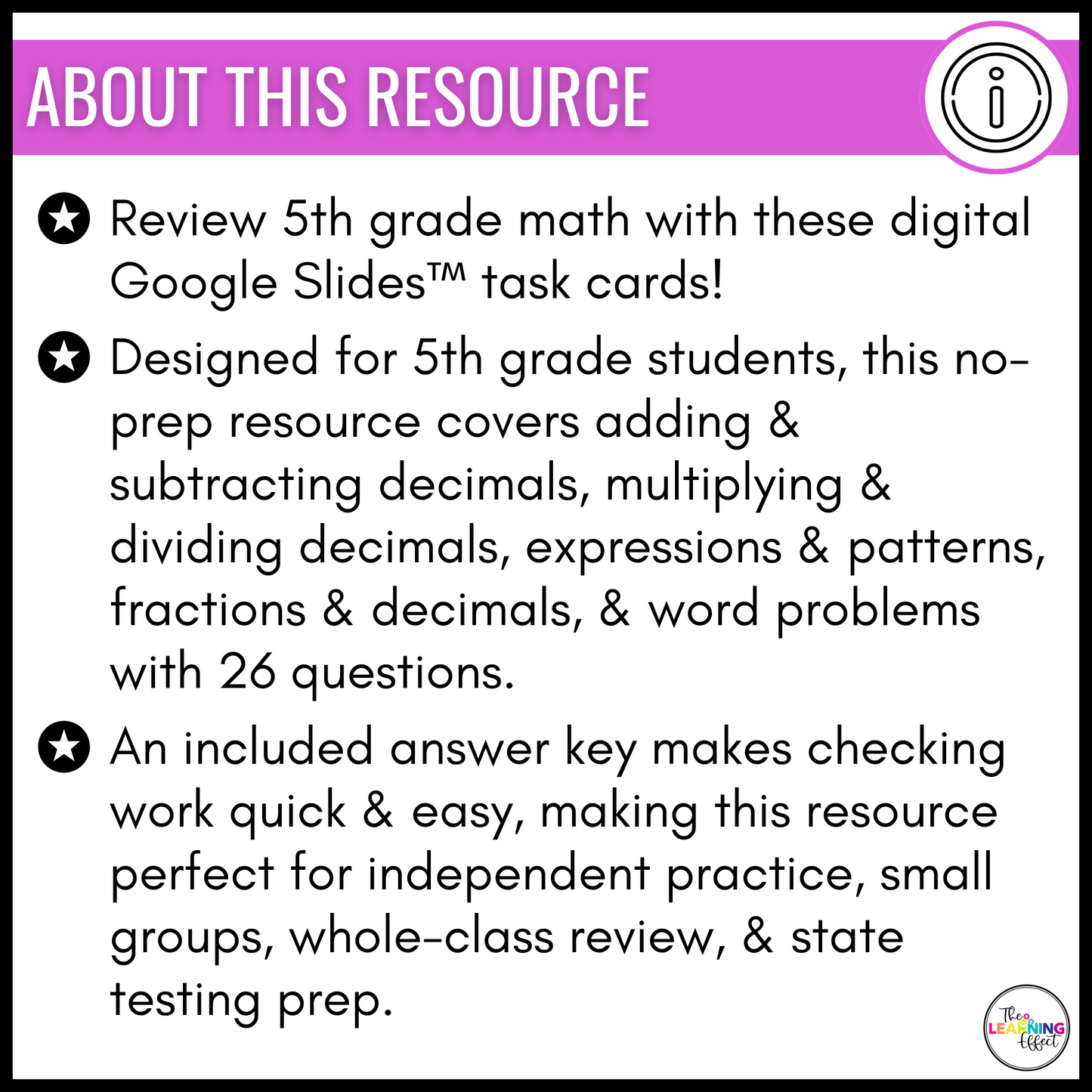 5th Grade Math Spiral Review #2 Google Slides | Digital Task Cards Test Prep Activity