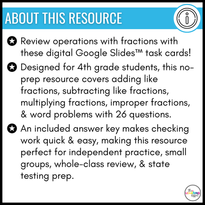 Operations with Fractions Google Slides | 4th Grade Digital Task Cards Activity