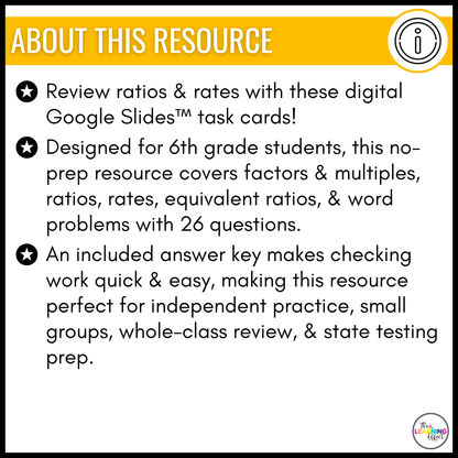 Ratios and Rates Google Slides | 6th Grade Math Digital Task Cards Activity