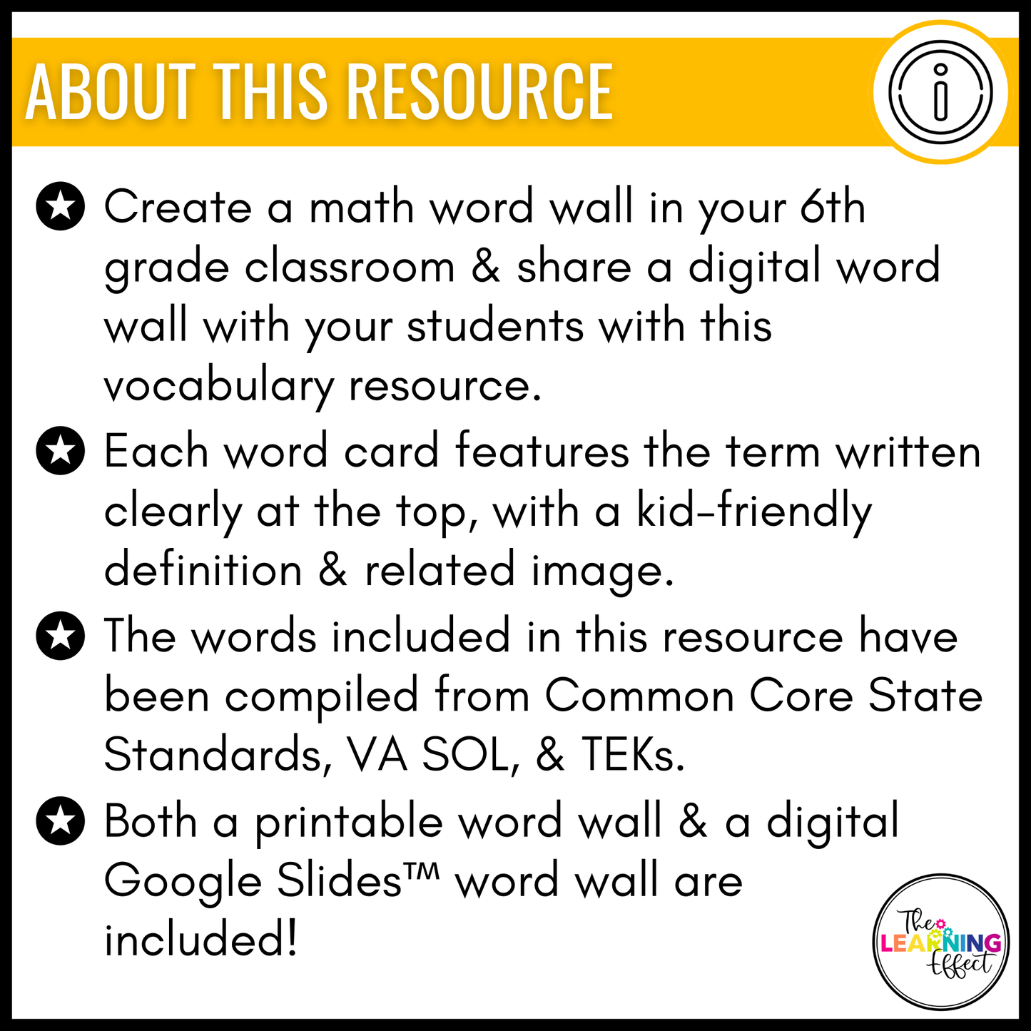 6th Grade Math Word Wall | Printable Vocabulary Cards and Digital Google Slides