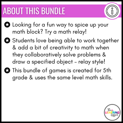 5th Grade Math Review Relay Games BUNDLE | Fun No Prep Whole Class Activities