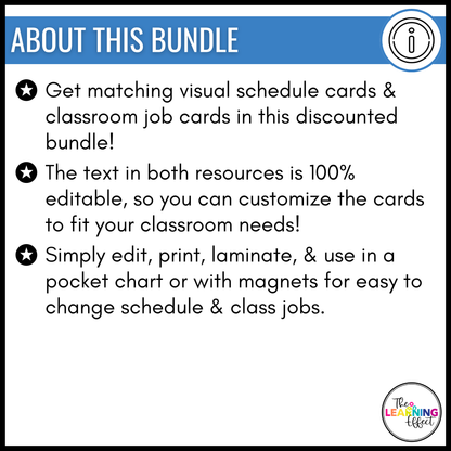 Visual Daily Schedule Cards and Classroom Student Jobs | Editable BUNDLE