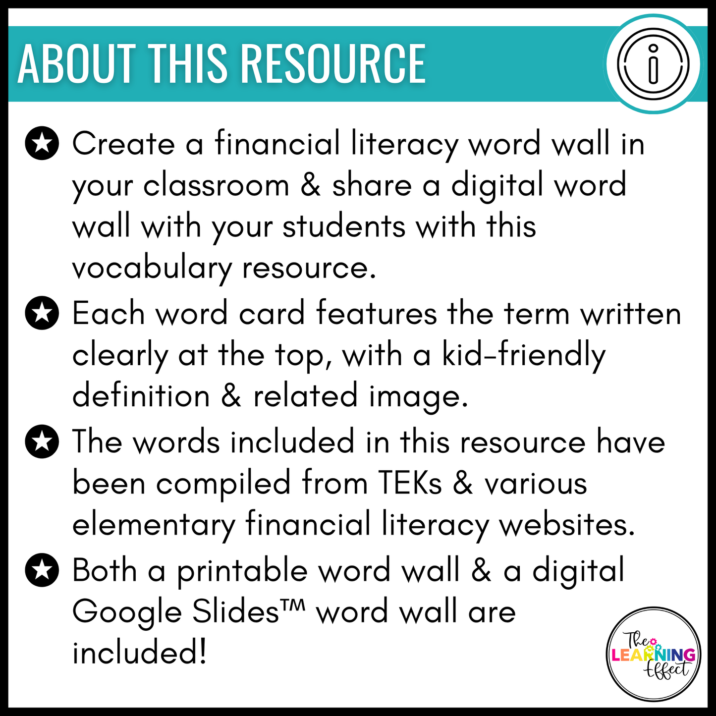 Financial Literacy Vocabulary Word Wall | Printable Cards & Digital Google Slides