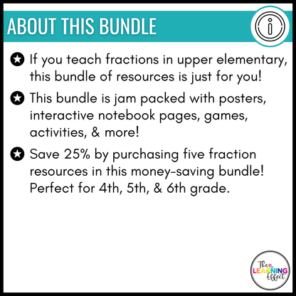 Fractions BUNDLE | Math Posters, Anchor Charts, Games, Word Wall, Activities