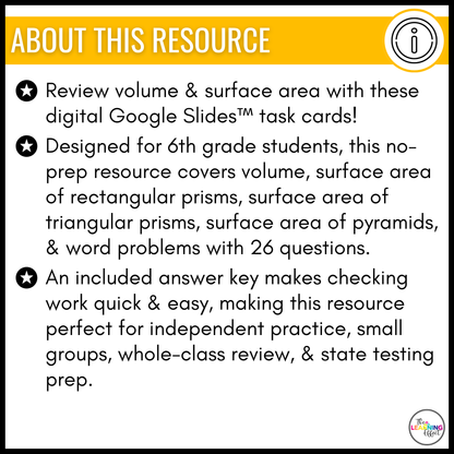 Volume and Surface Area Google Slides | 6th Grade Digital Task Cards Activity