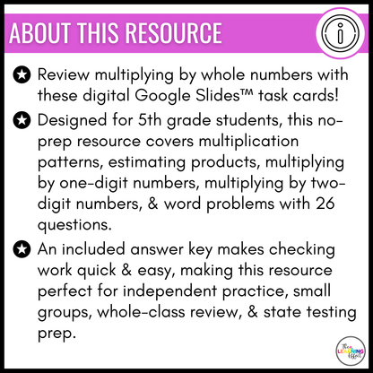 Multiply by Whole Numbers Google Slides | 5th Grade Digital Task Cards Activity