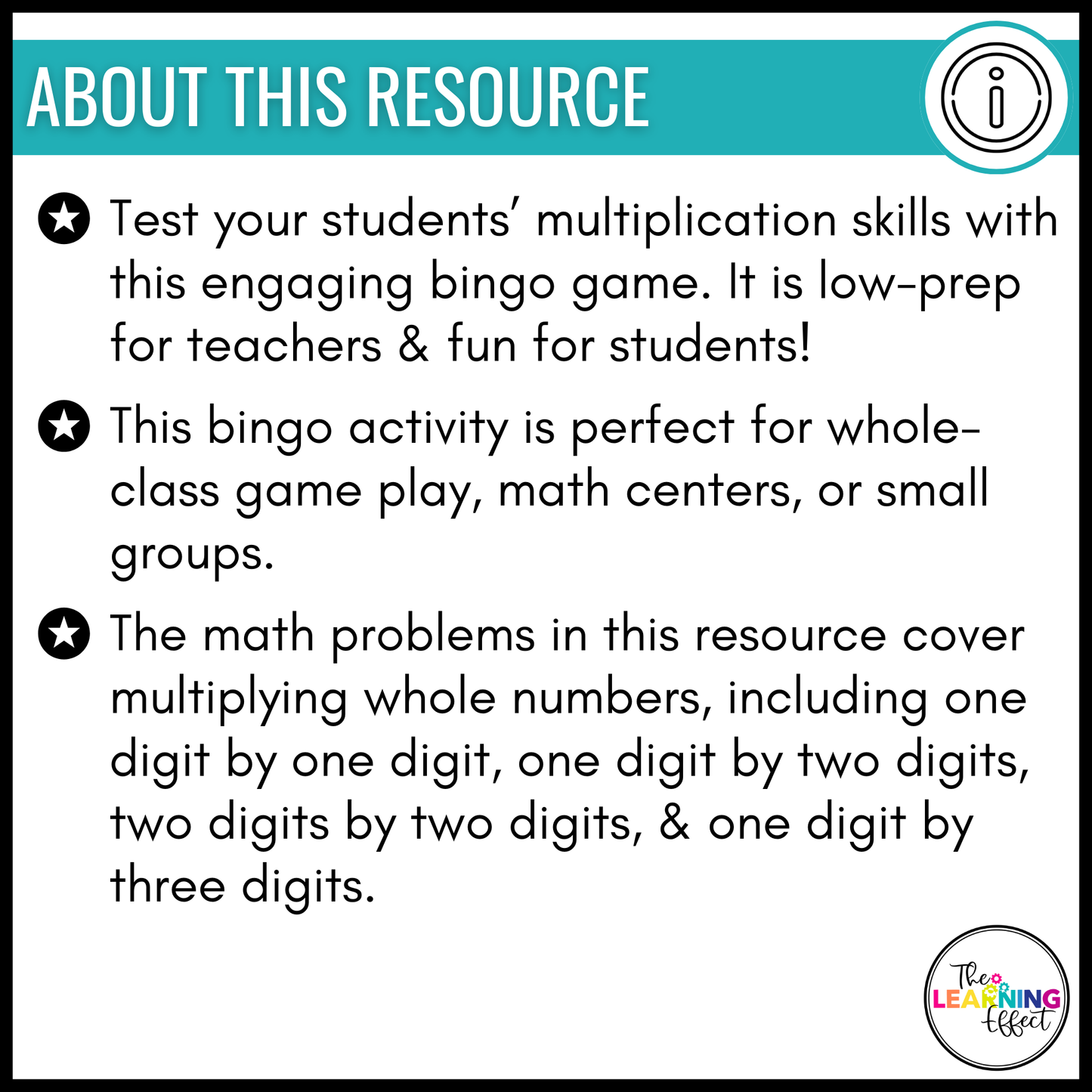 Multiplication Bingo Game | Math Review Activity