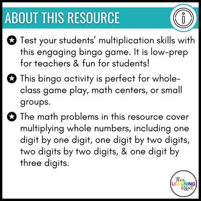 Multiplication Bingo Game | Math Review Activity