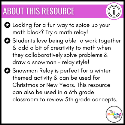 Winter Math Game for 5th Grade | Relay Review Activity | Decimals, Multiplication, Division