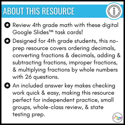 4th Grade Math Spiral Review #2 Google Slides | Digital Task Cards Test Prep Activity