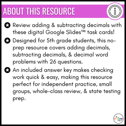 Adding and Subtracting Decimals Google Slides | 5th Grade Math Digital Task Cards