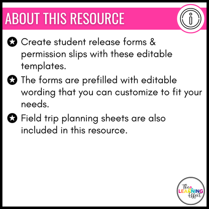Student Release Forms | Field Trip Permission Slips | Back to School | Editable