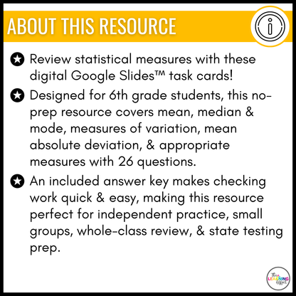 Statistical Measures Google Slides | 6th Grade Math Digital Task Cards Activity