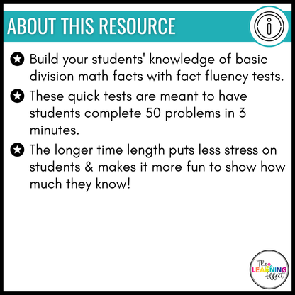 Division Timed Tests | Math Fact Fluency Practice Worksheets and Tracker