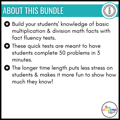 Math Fact Fluency Multiplication and Division Timed Tests BUNDLE | Practice Worksheets