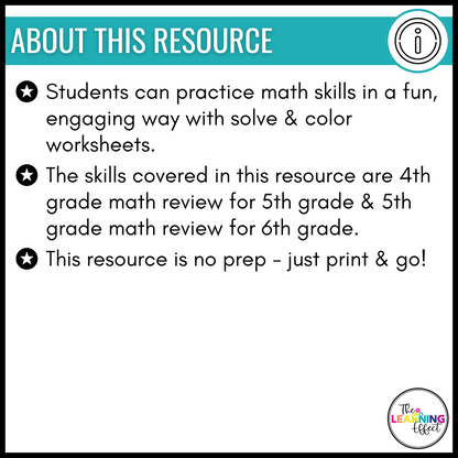 Back to School Math Review Activity Mystery Picture Worksheets | Color by Number