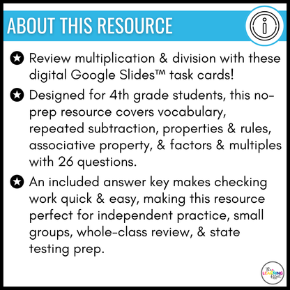 Multiplication and Division Google Slides | 4th Grade Digital Task Cards Activity