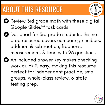 3rd Grade Math Spiral Review #1 Google Slides | Digital Task Cards Test Prep Activity