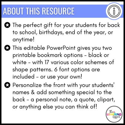 Editable Student Bookmark Templates | Desk Name Tags or Name Plates | Back to School