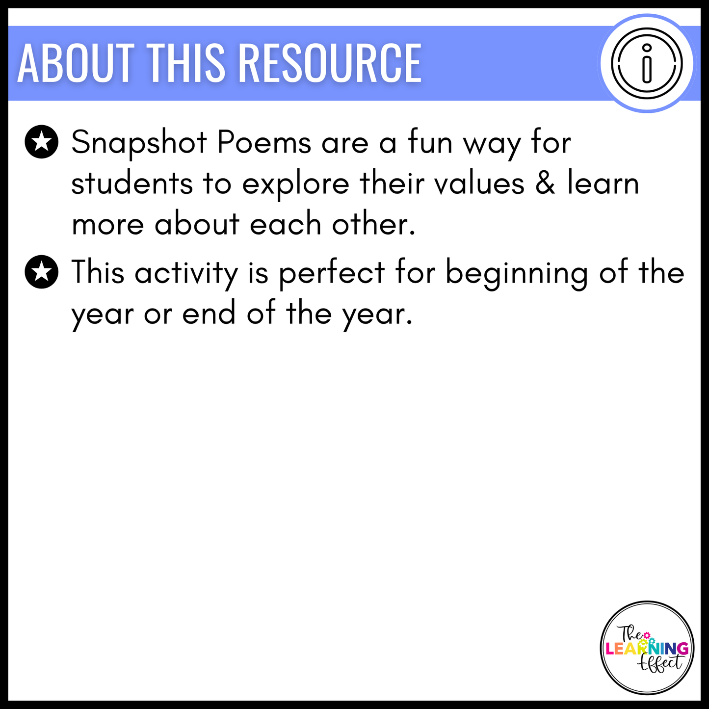 Student Snapshot Poem | All About Me Activity | End of the Year or Back to School