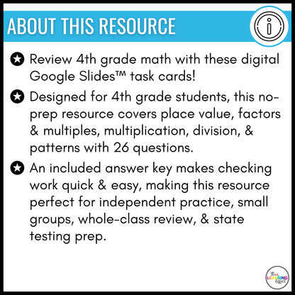 4th Grade Math Spiral Review #1 Google Slides | Digital Task Cards Test Prep Activity