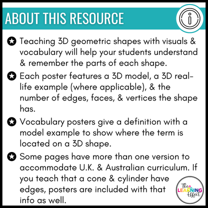 3D Shapes Attributes Posters | Geometry Vocabulary Anchor Charts