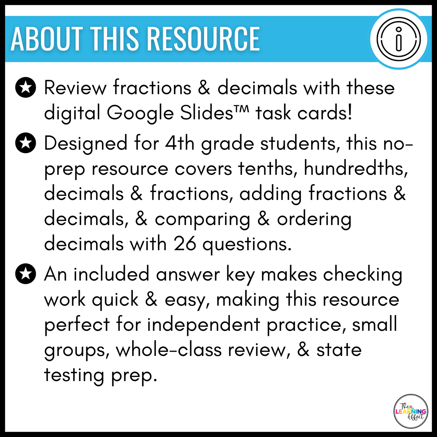 Fractions and Decimals Google Slides | 4th Grade Digital Task Cards Activity